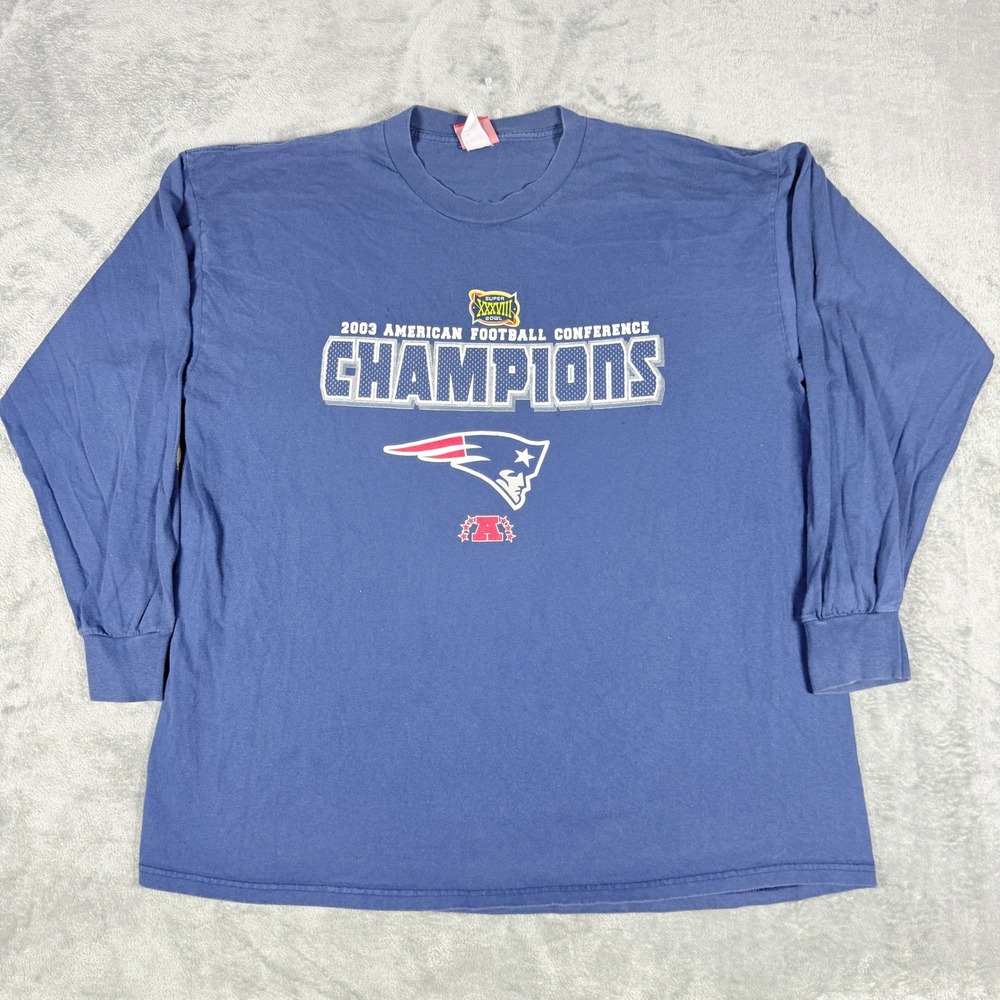 NFL Mens XL Long Sleeve T-Shirt Patriots 2003 AFC Champions Super Bowl XXXVIII